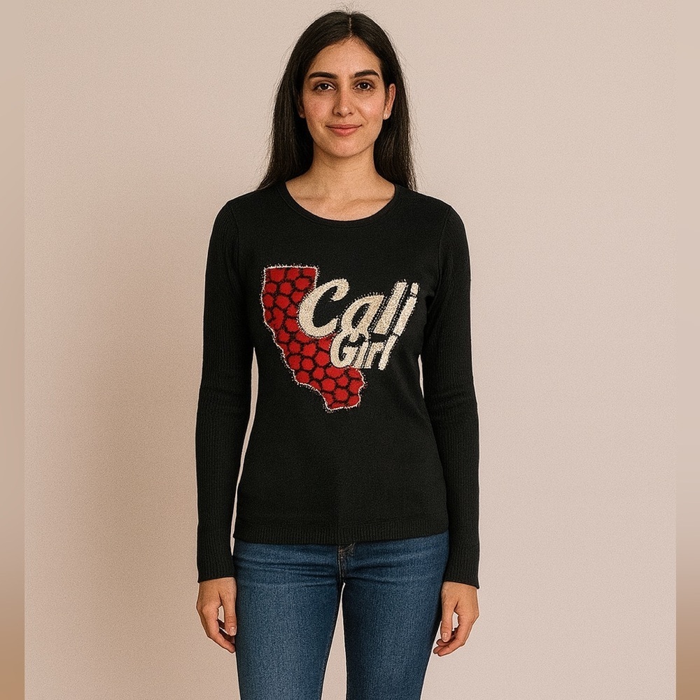 CALI Girl Black Ribbed Sweater Size Large
